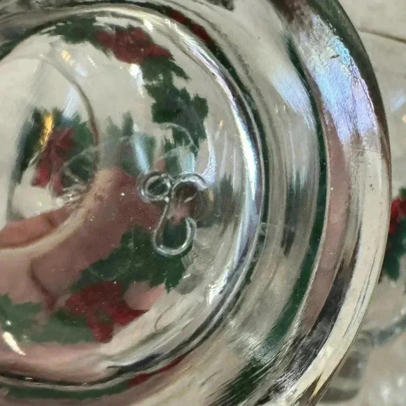6 Vintage Libbey Christmas Holly Berry Wreath Garland Red Bow Glasses Gold Trim - Picture 8 of 15
